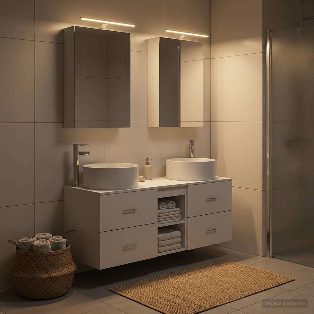 Furniture Set 5 Piece Bathroom Engineered Wood Vanity Cabinet Mirror Storage LED