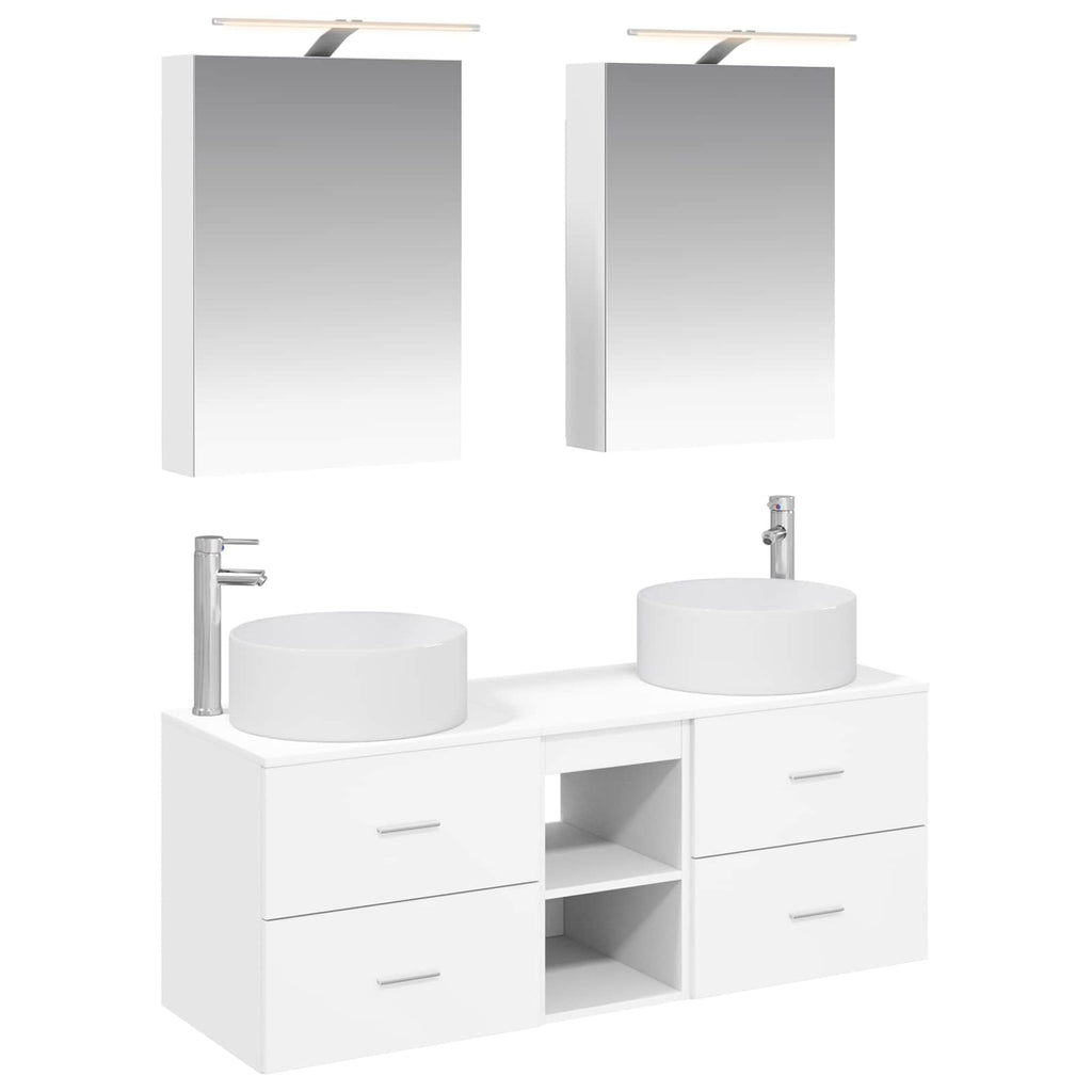 Furniture Set 5 Piece Bathroom Engineered Wood Vanity Cabinet Mirror Storage LED