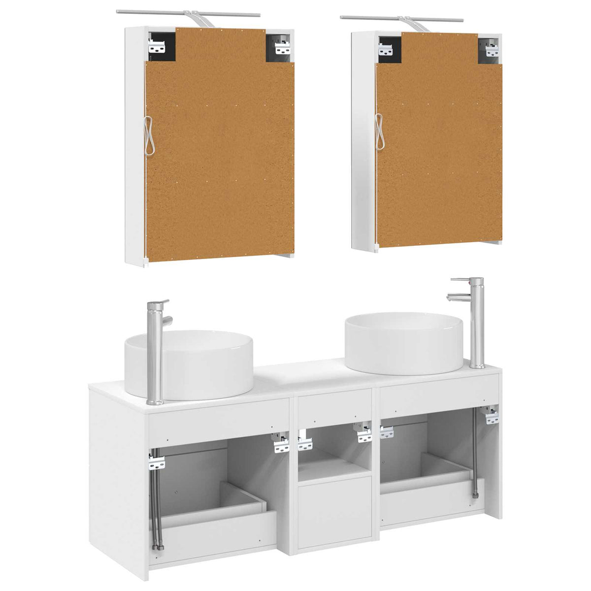 Furniture Set 5 Piece Bathroom Engineered Wood Vanity Cabinet Mirror Storage LED