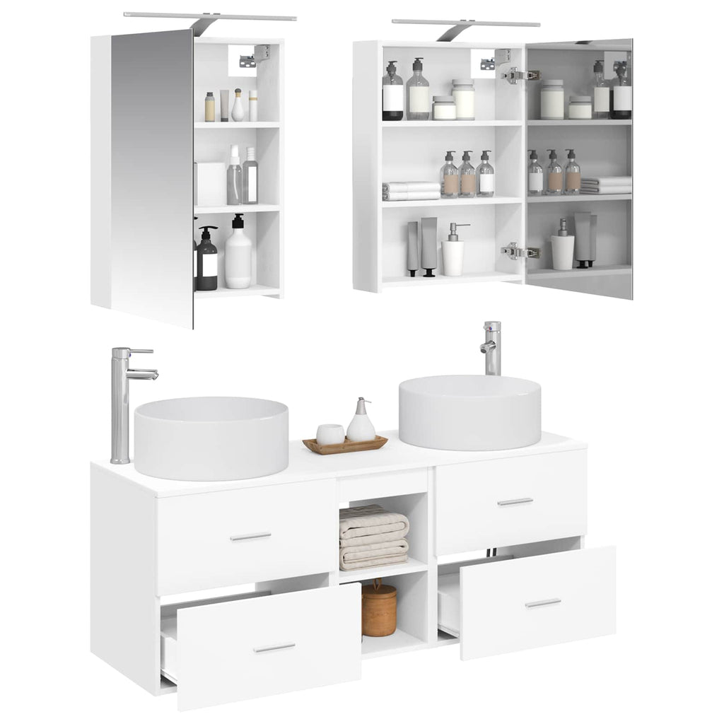 Furniture Set 5 Piece Bathroom Engineered Wood Vanity Cabinet Mirror Storage LED