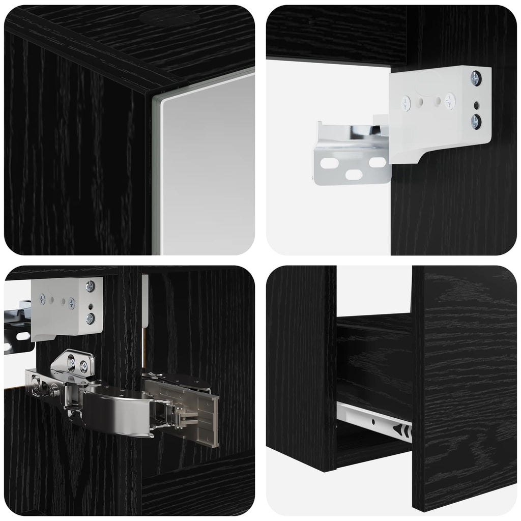 Furniture Set 5 Piece Bathroom Engineered Wood Vanity Cabinet Mirror Storage LED