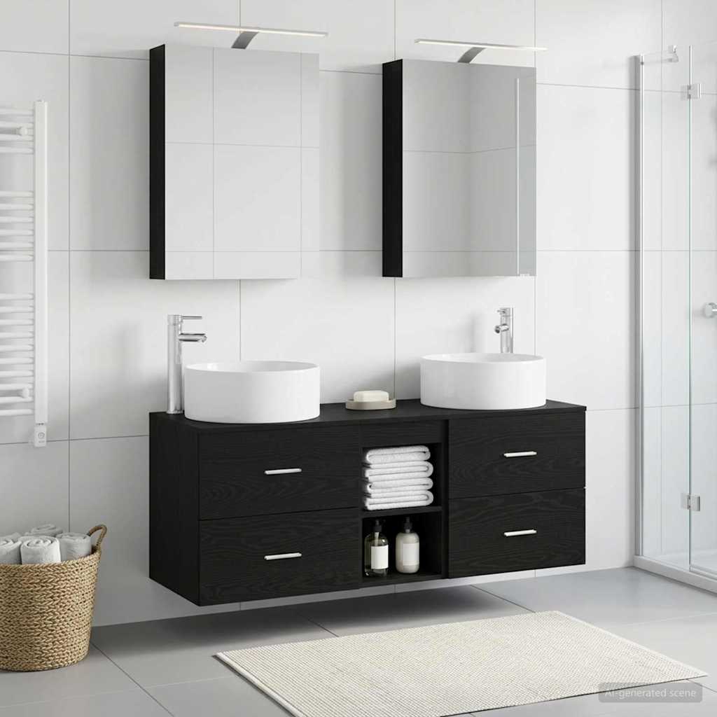 Furniture Set 5 Piece Bathroom Engineered Wood Vanity Cabinet Mirror Storage LED