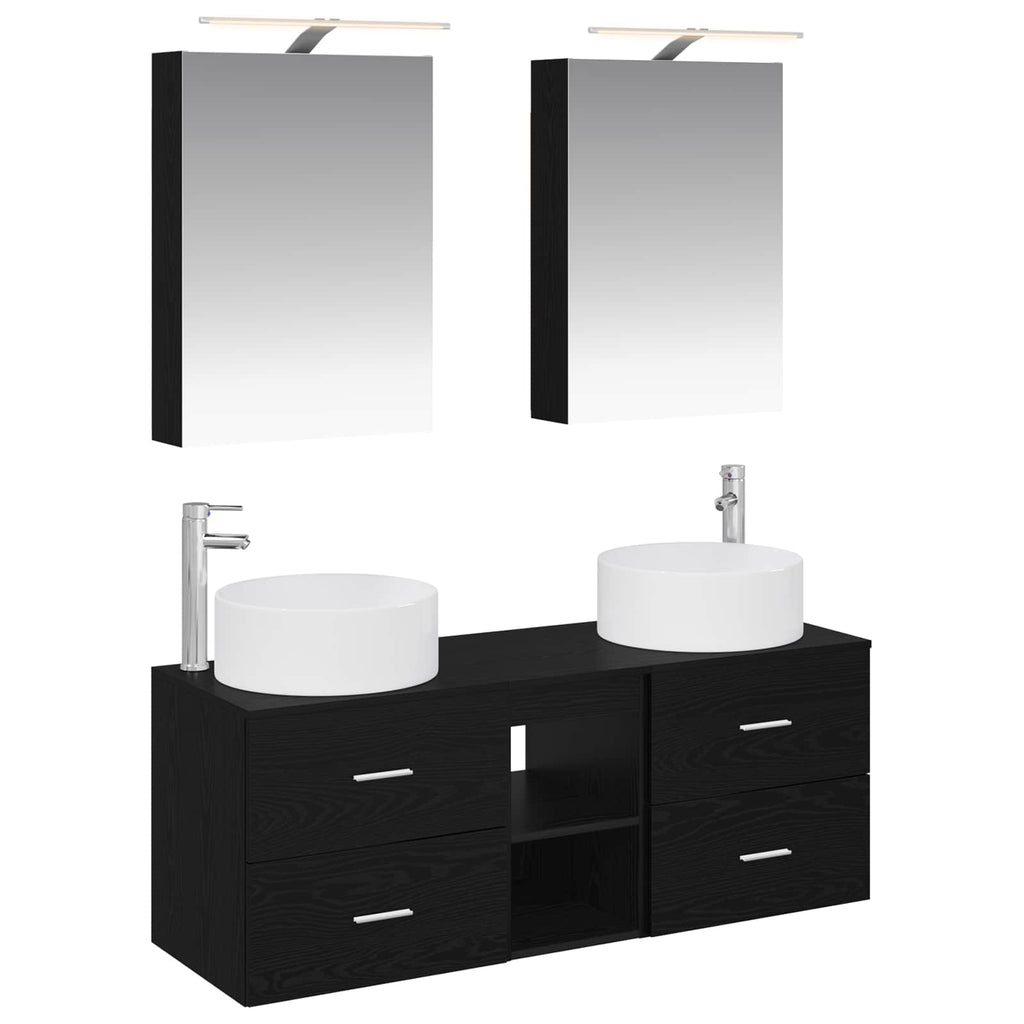Furniture Set 5 Piece Bathroom Engineered Wood Vanity Cabinet Mirror Storage LED