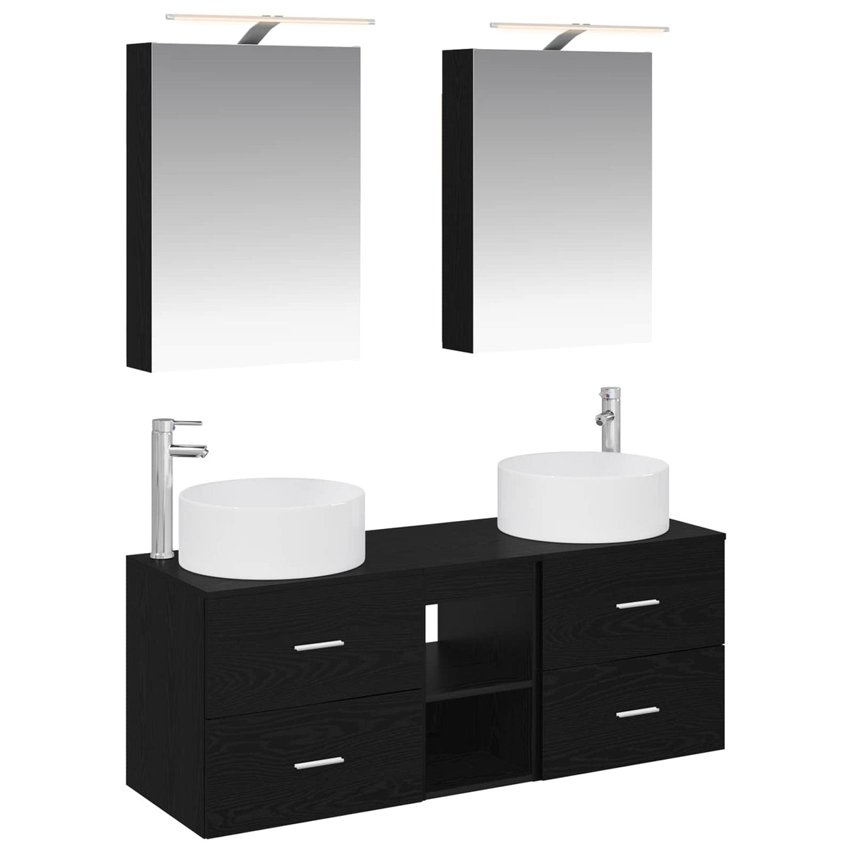 Furniture Set 5 Piece Bathroom Engineered Wood Vanity Cabinet Mirror Storage LED
