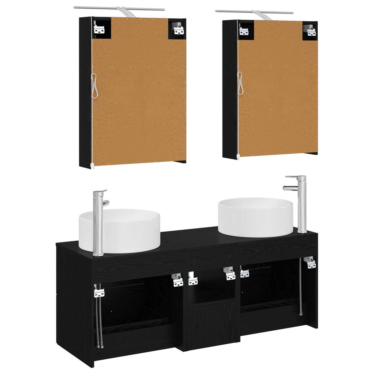 Furniture Set 5 Piece Bathroom Engineered Wood Vanity Cabinet Mirror Storage LED