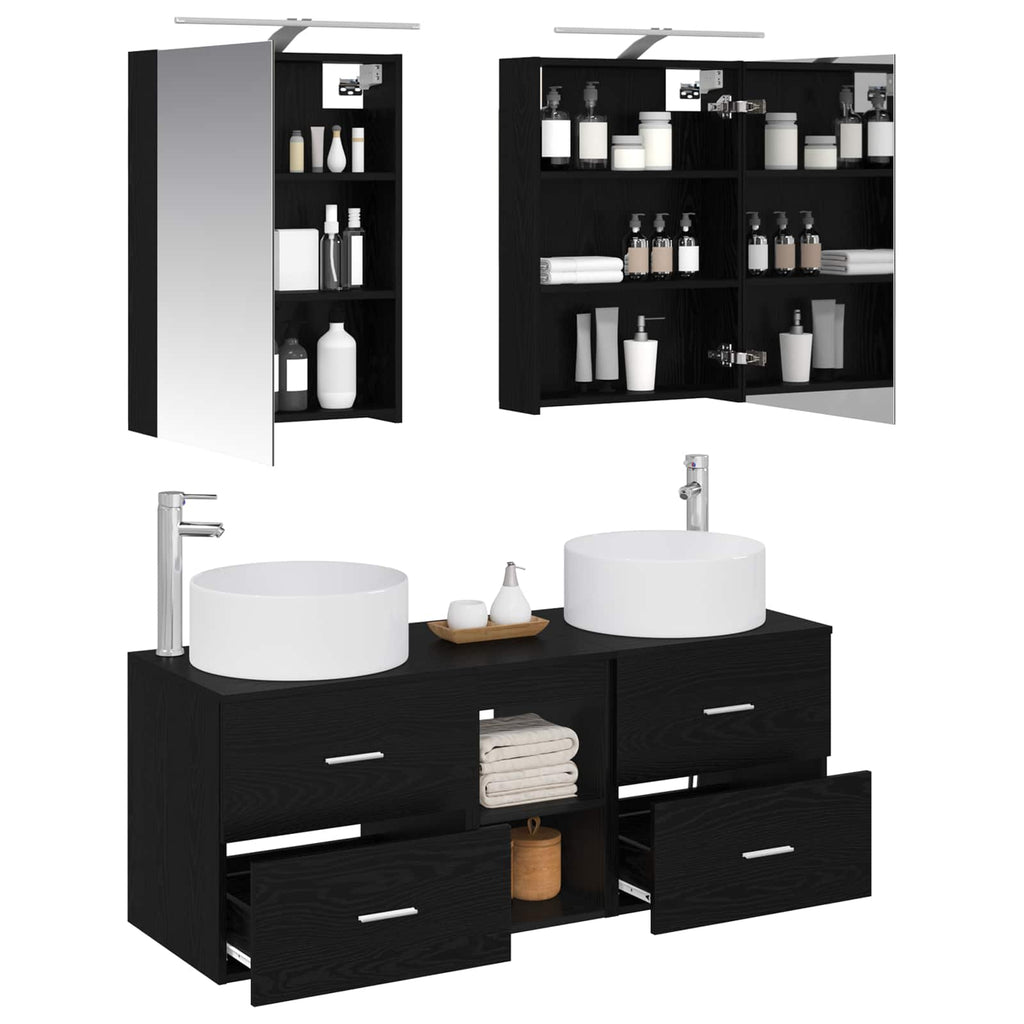 Furniture Set 5 Piece Bathroom Engineered Wood Vanity Cabinet Mirror Storage LED