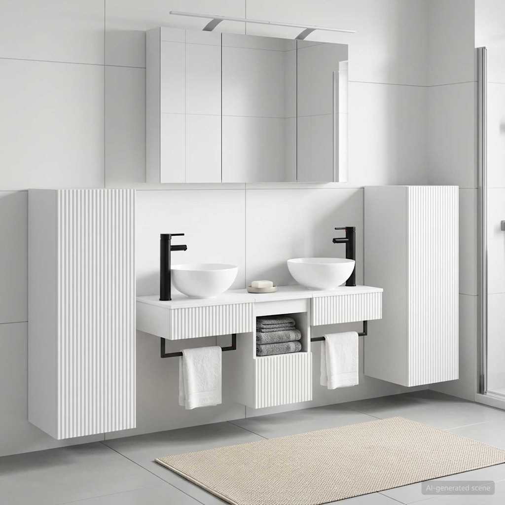 Bathroom Furniture Set 6 Pcs Engineered Wood And Glass