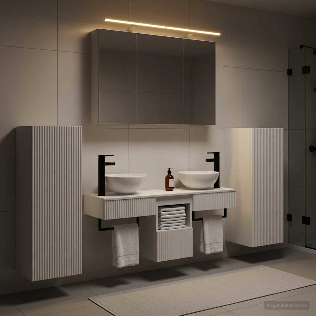 Bathroom Furniture Set 6 Pcs Engineered Wood And Glass