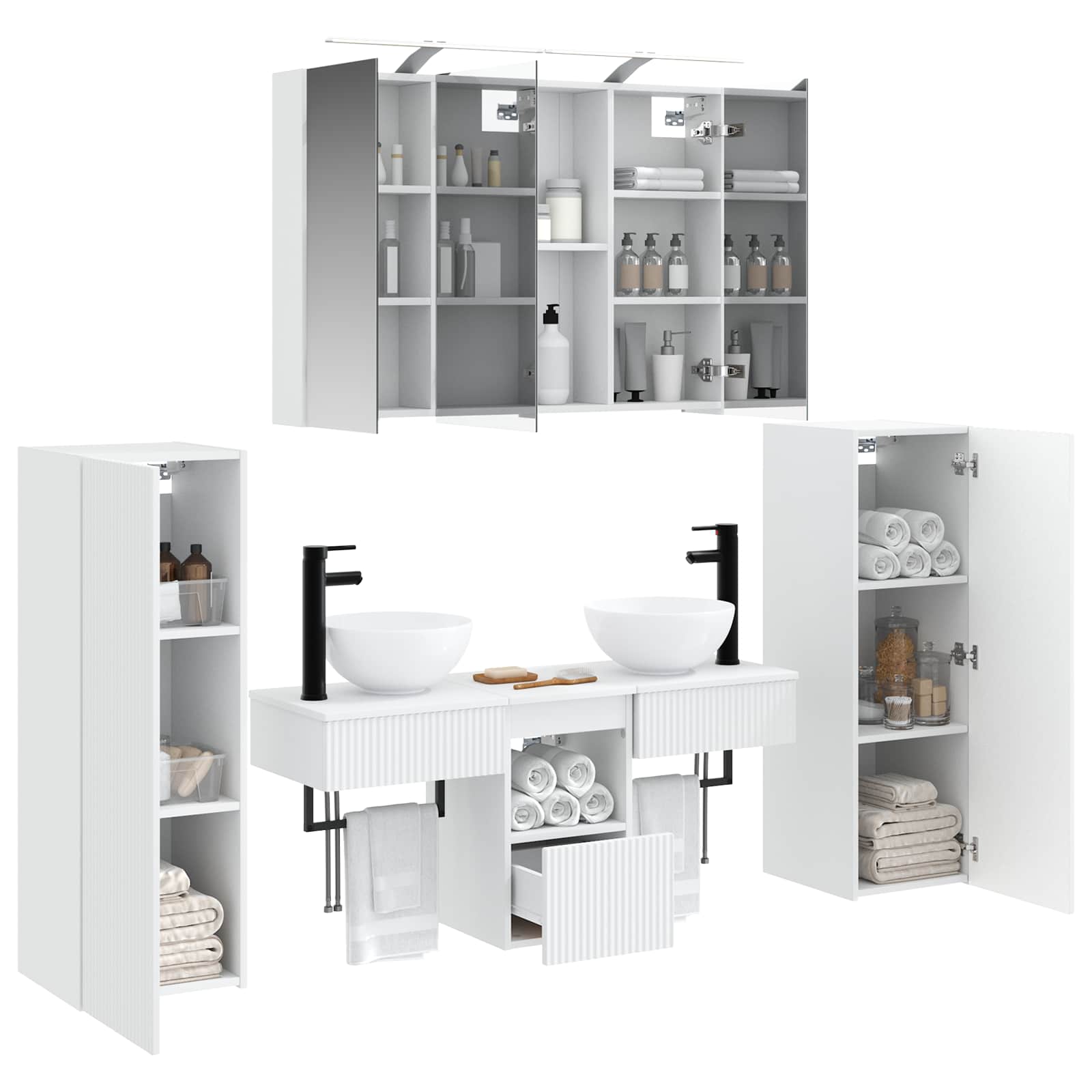 Bathroom Furniture Set 6 Pcs Engineered Wood And Glass