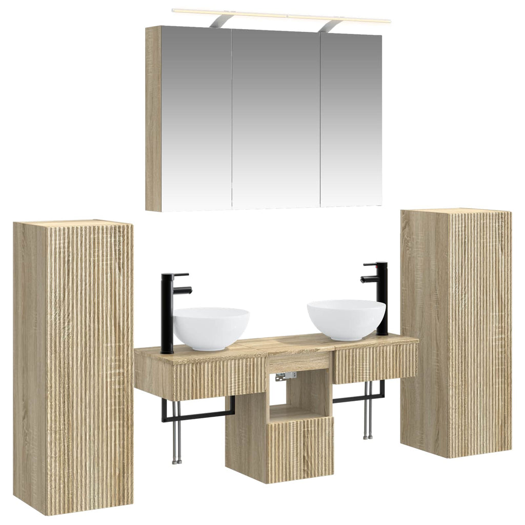 Bathroom Furniture Set 6 Pcs Engineered Wood And Glass