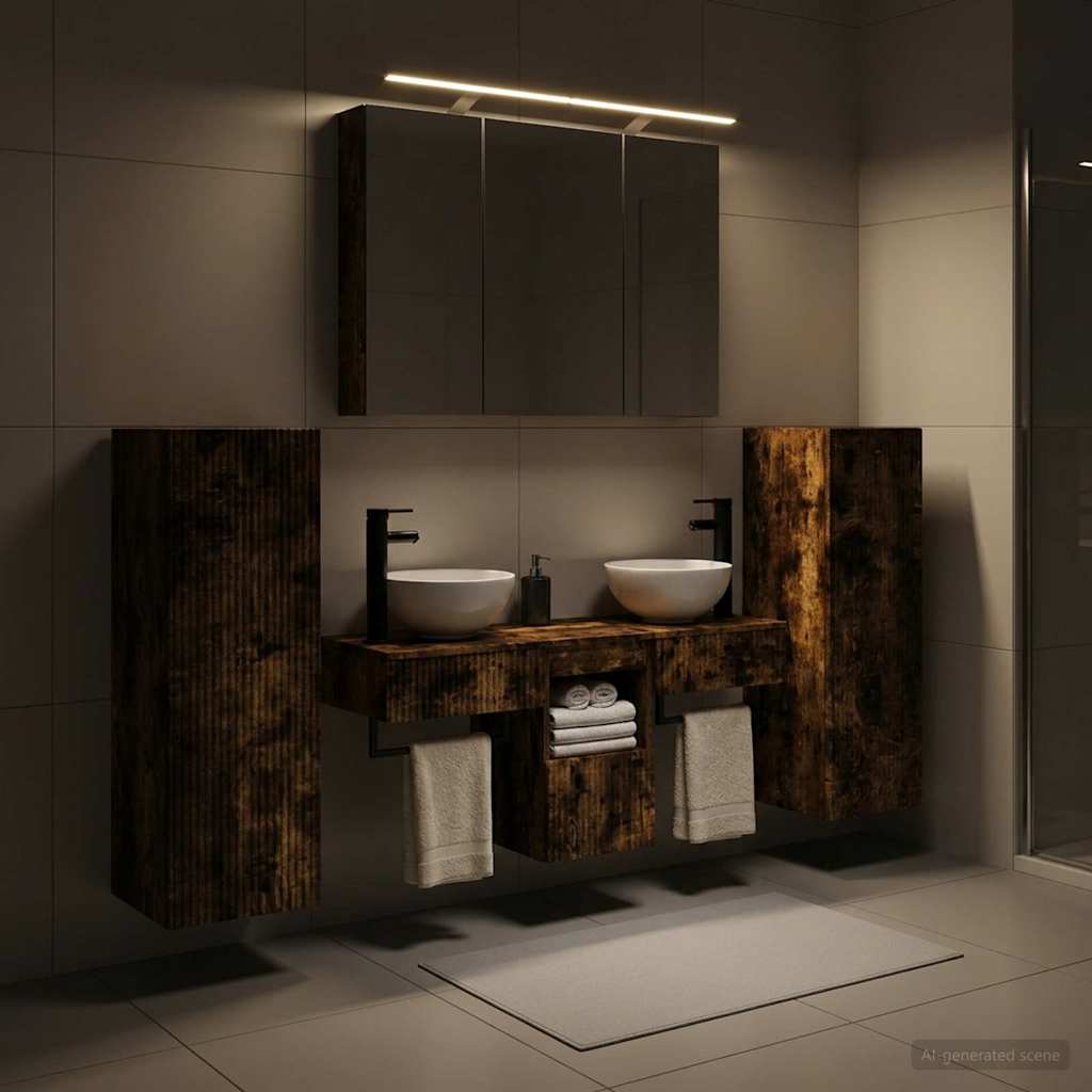 Bathroom Furniture Set 6 Pcs Engineered Wood And Glass
