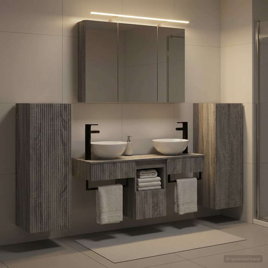 Bathroom Furniture Set 6 Pcs Engineered Wood And Glass