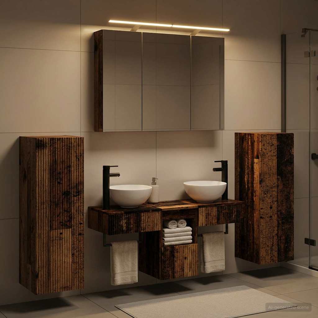 Bathroom Furniture Set 6 Pcs Engineered Wood And Glass