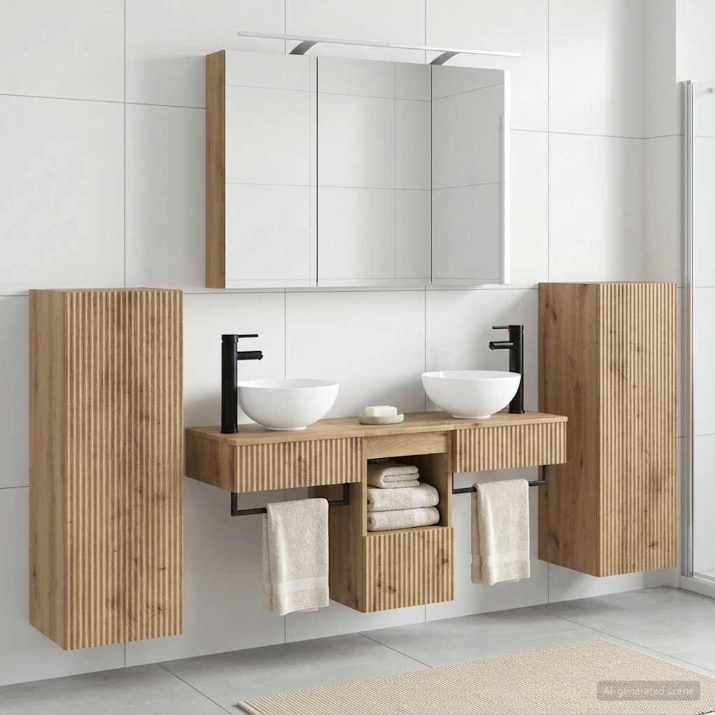 Bathroom Furniture Set 6 Pcs Engineered Wood And Glass