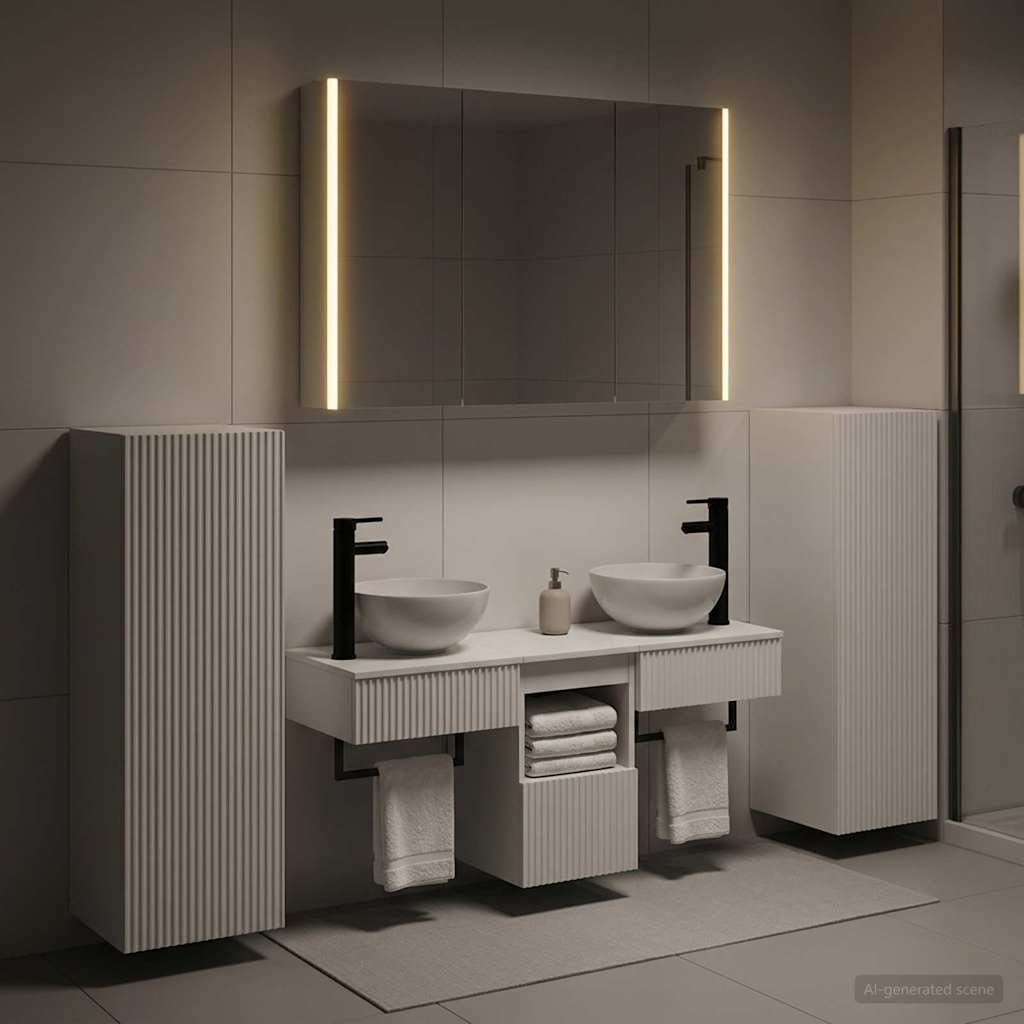 Furniture Set Bathroom 6 Pcs Concrete Grey Sonoma Oak Smoked Oak Artisan Oak LED
