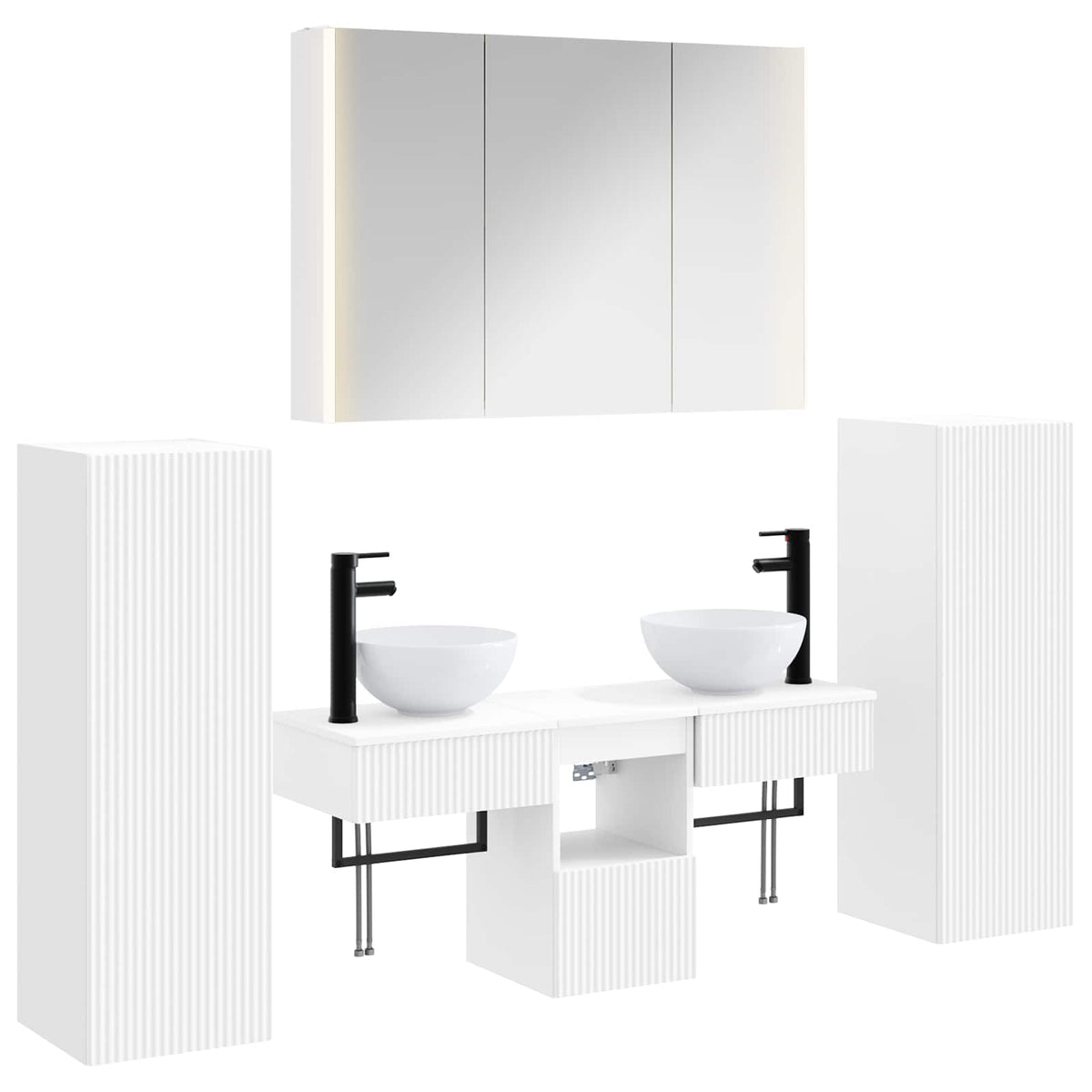 Furniture Set Bathroom 6 Pcs Concrete Grey Sonoma Oak Smoked Oak Artisan Oak LED