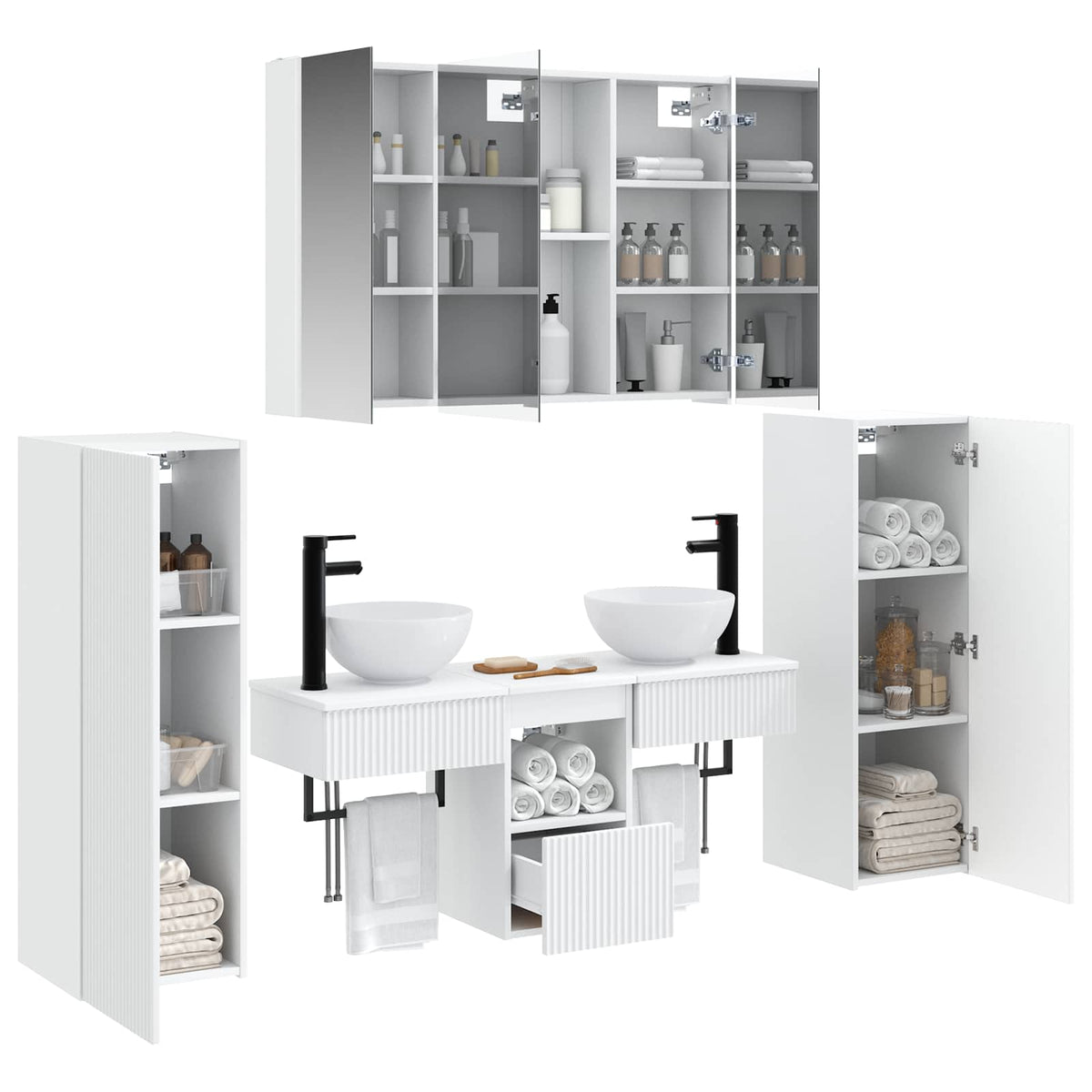 Furniture Set Bathroom 6 Pcs Concrete Grey Sonoma Oak Smoked Oak Artisan Oak LED