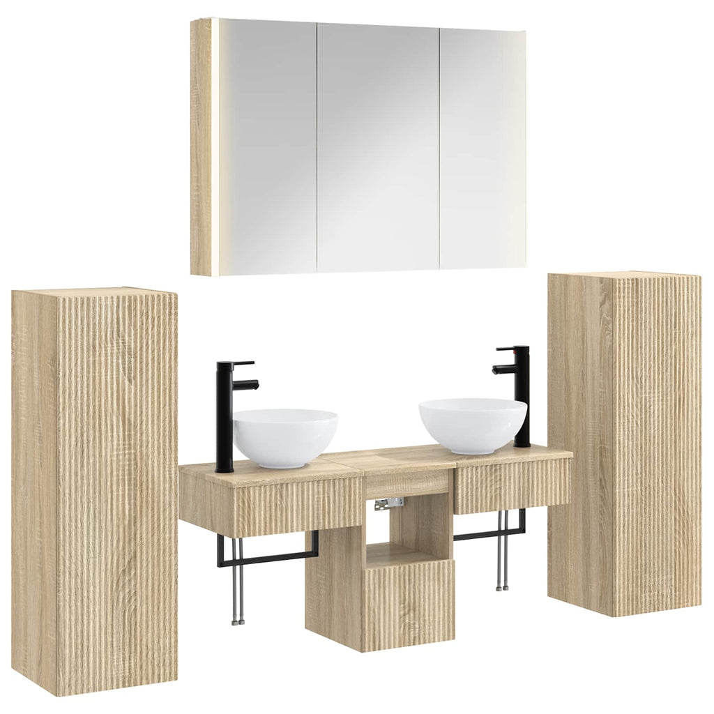 Furniture Set Bathroom 6 Pcs Concrete Grey Sonoma Oak Smoked Oak Artisan Oak LED
