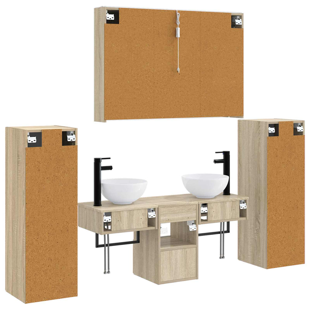 Furniture Set Bathroom 6 Pcs Concrete Grey Sonoma Oak Smoked Oak Artisan Oak LED
