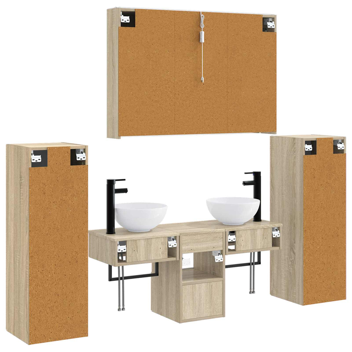 Furniture Set Bathroom 6 Pcs Concrete Grey Sonoma Oak Smoked Oak Artisan Oak LED
