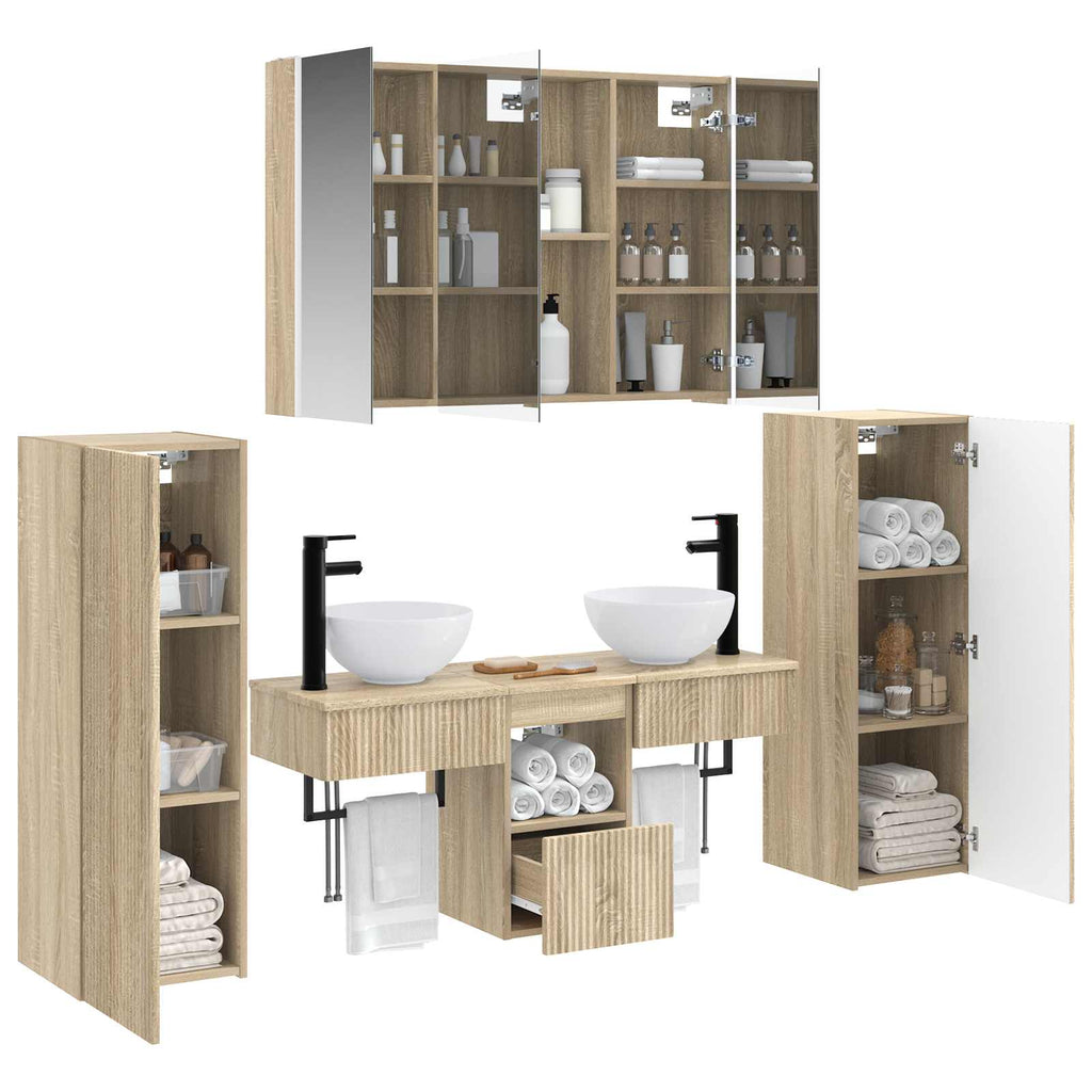 Furniture Set Bathroom 6 Pcs Concrete Grey Sonoma Oak Smoked Oak Artisan Oak LED