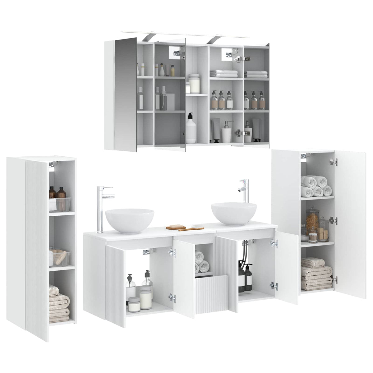 Furniture Set Bathroom 6 Pcs Artisan Oak Smoked Oak Sonoma Oak Concrete Grey LED