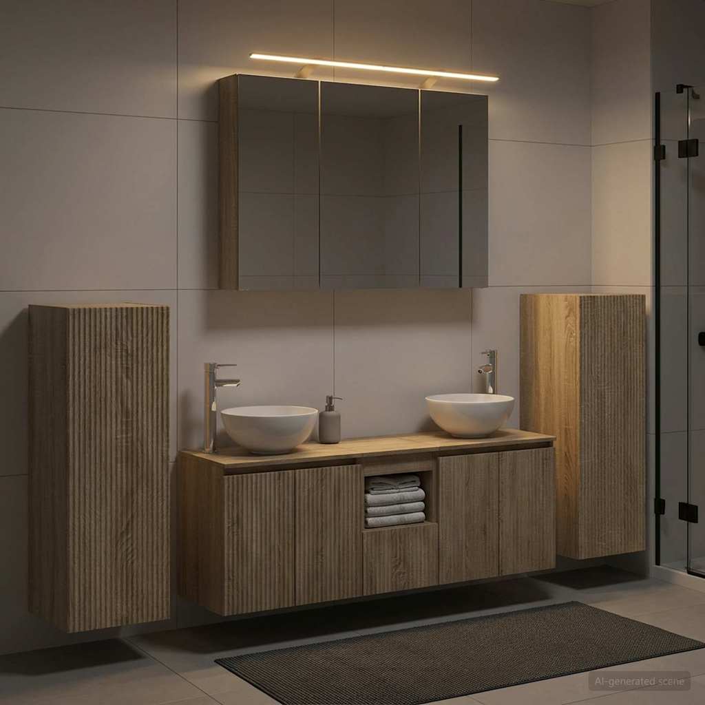 Furniture Set Bathroom 6 Pcs Artisan Oak Smoked Oak Sonoma Oak Concrete Grey LED