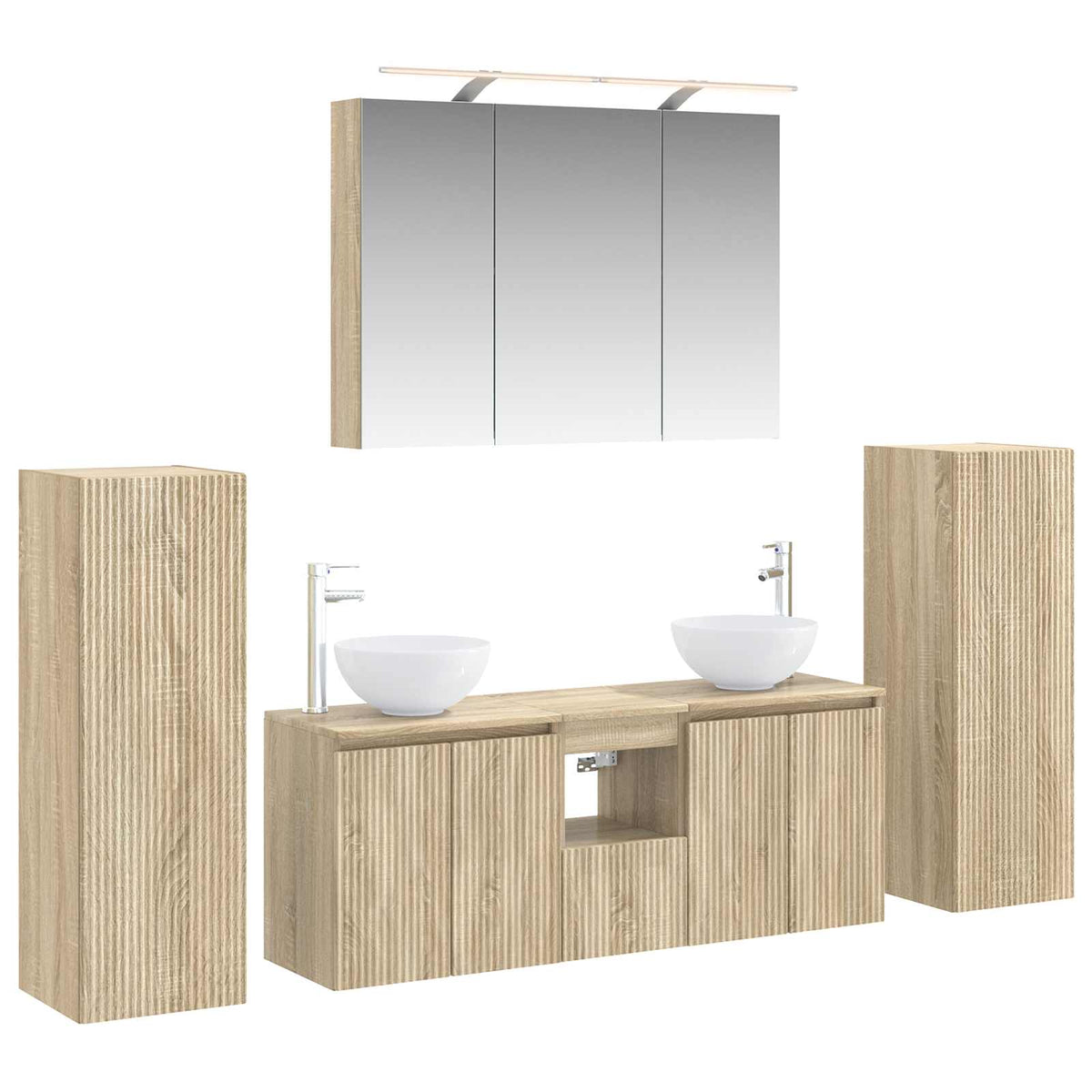 Furniture Set Bathroom 6 Pcs Artisan Oak Smoked Oak Sonoma Oak Concrete Grey LED