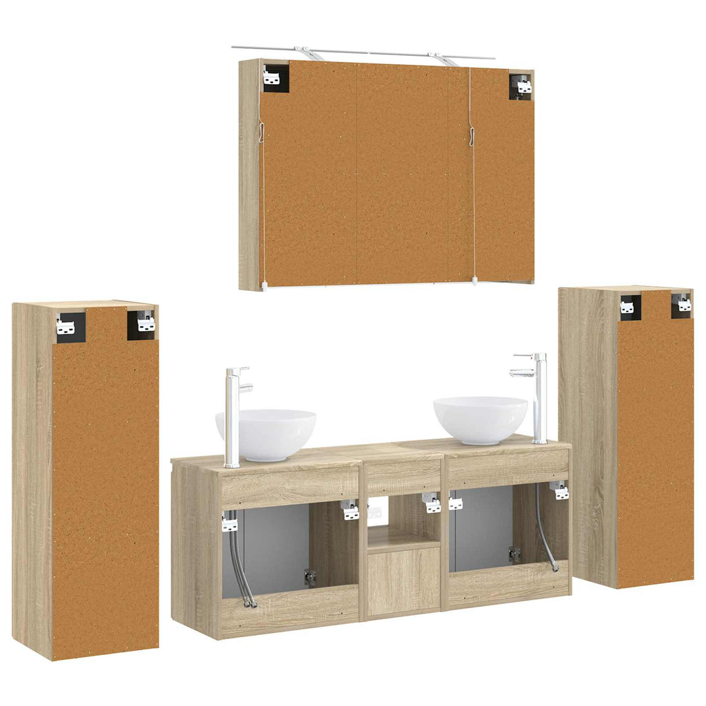 Furniture Set Bathroom 6 Pcs Artisan Oak Smoked Oak Sonoma Oak Concrete Grey LED