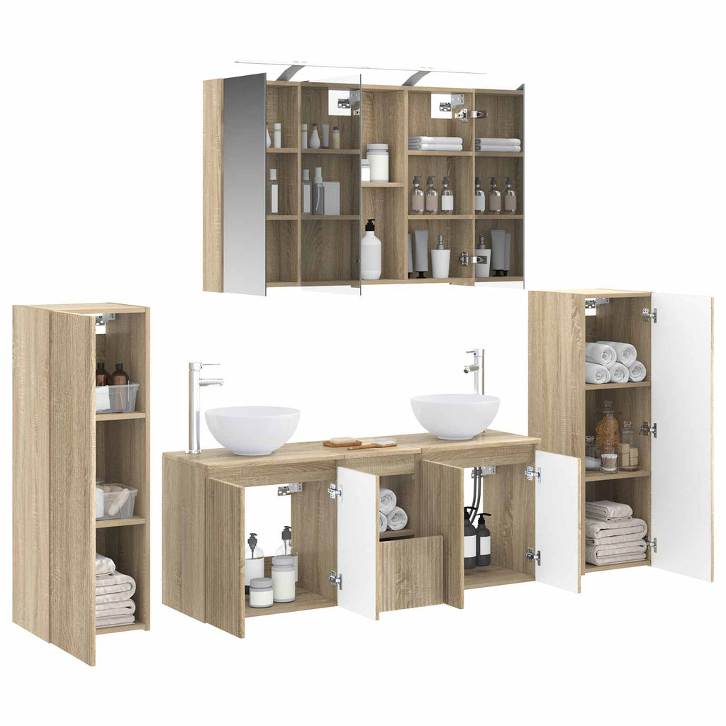 Furniture Set Bathroom 6 Pcs Artisan Oak Smoked Oak Sonoma Oak Concrete Grey LED