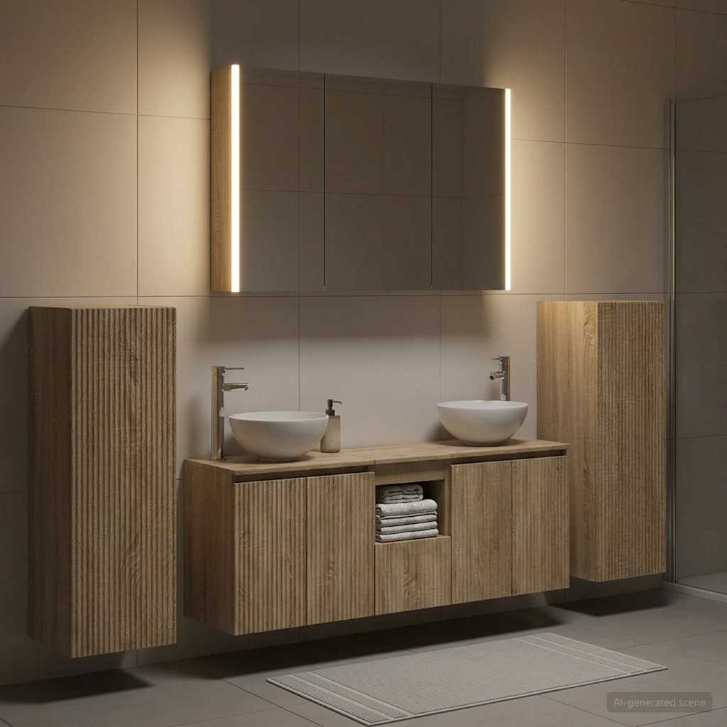 Bathroom Furniture Set 6 Pcs Engineered Wood And Glass