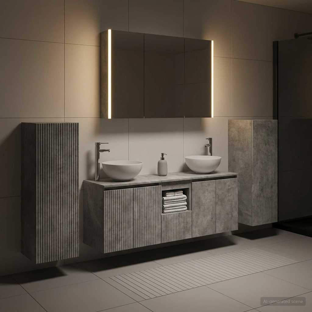 Bathroom Furniture Set 6 Pcs Engineered Wood And Glass