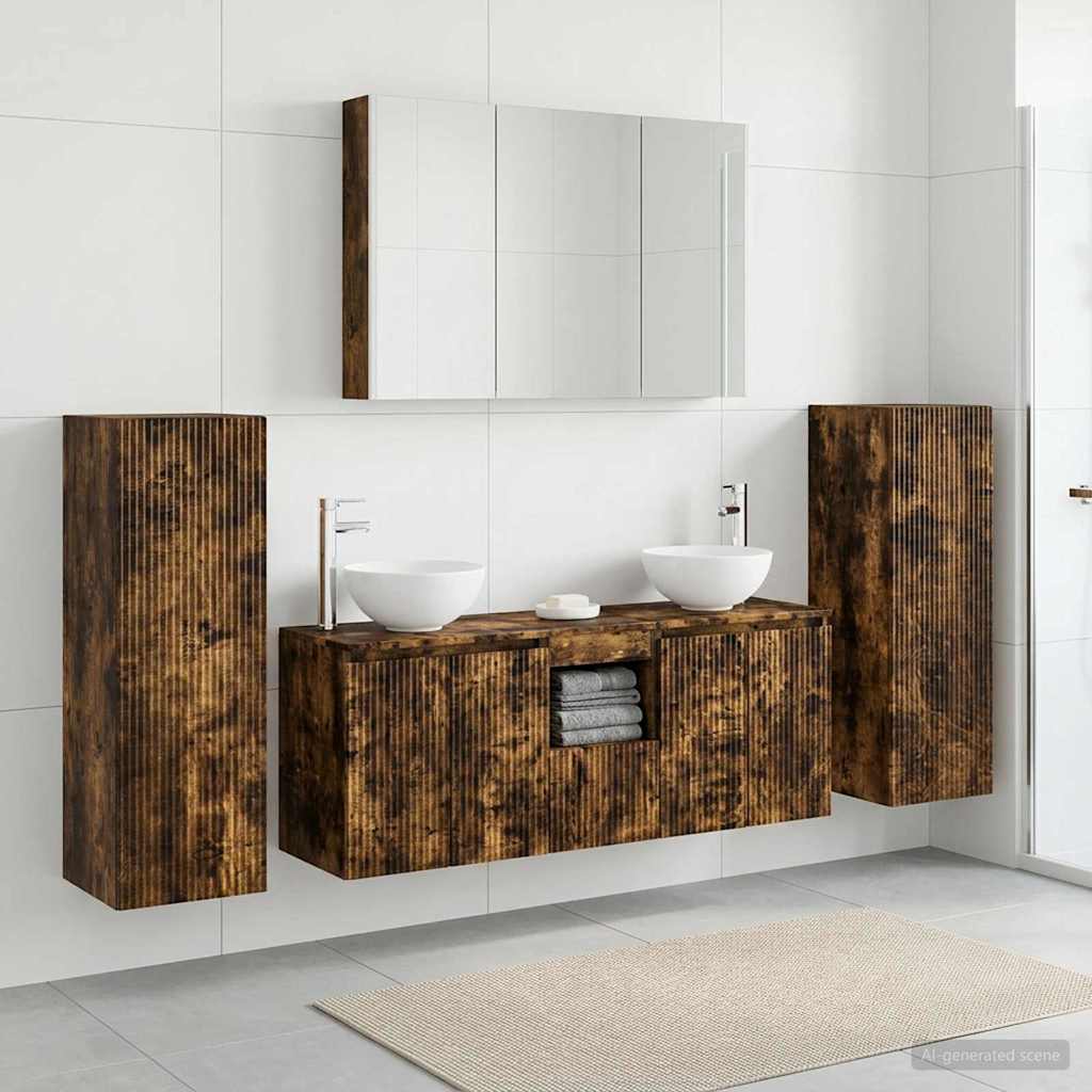 Bathroom Furniture Set 6 Pcs Engineered Wood And Glass