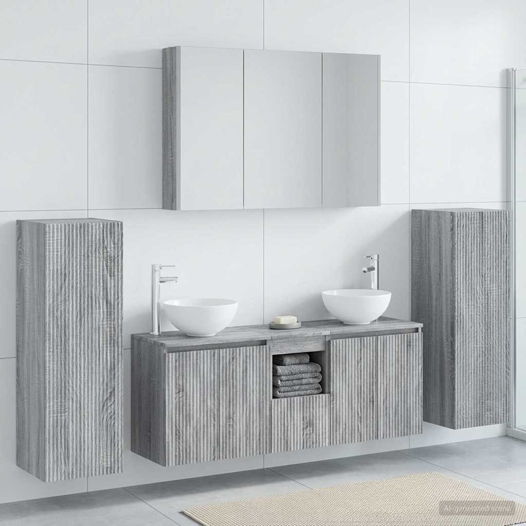 Bathroom Furniture Set 6 Pcs Engineered Wood And Glass