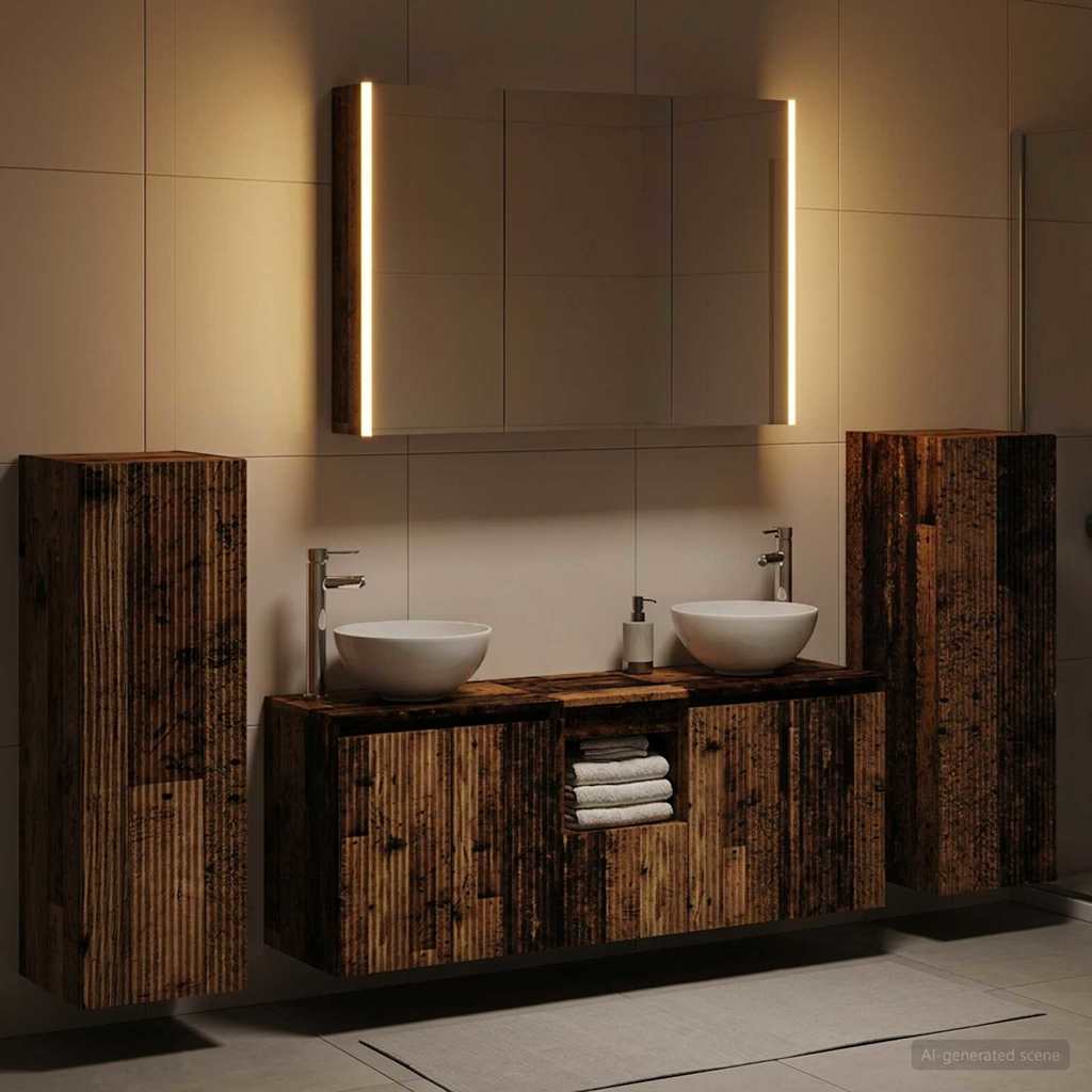 Bathroom Furniture Set 6 Pcs Engineered Wood And Glass