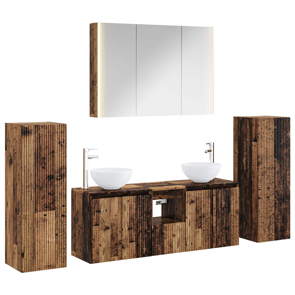 Bathroom Furniture Set 6 Pcs Engineered Wood And Glass
