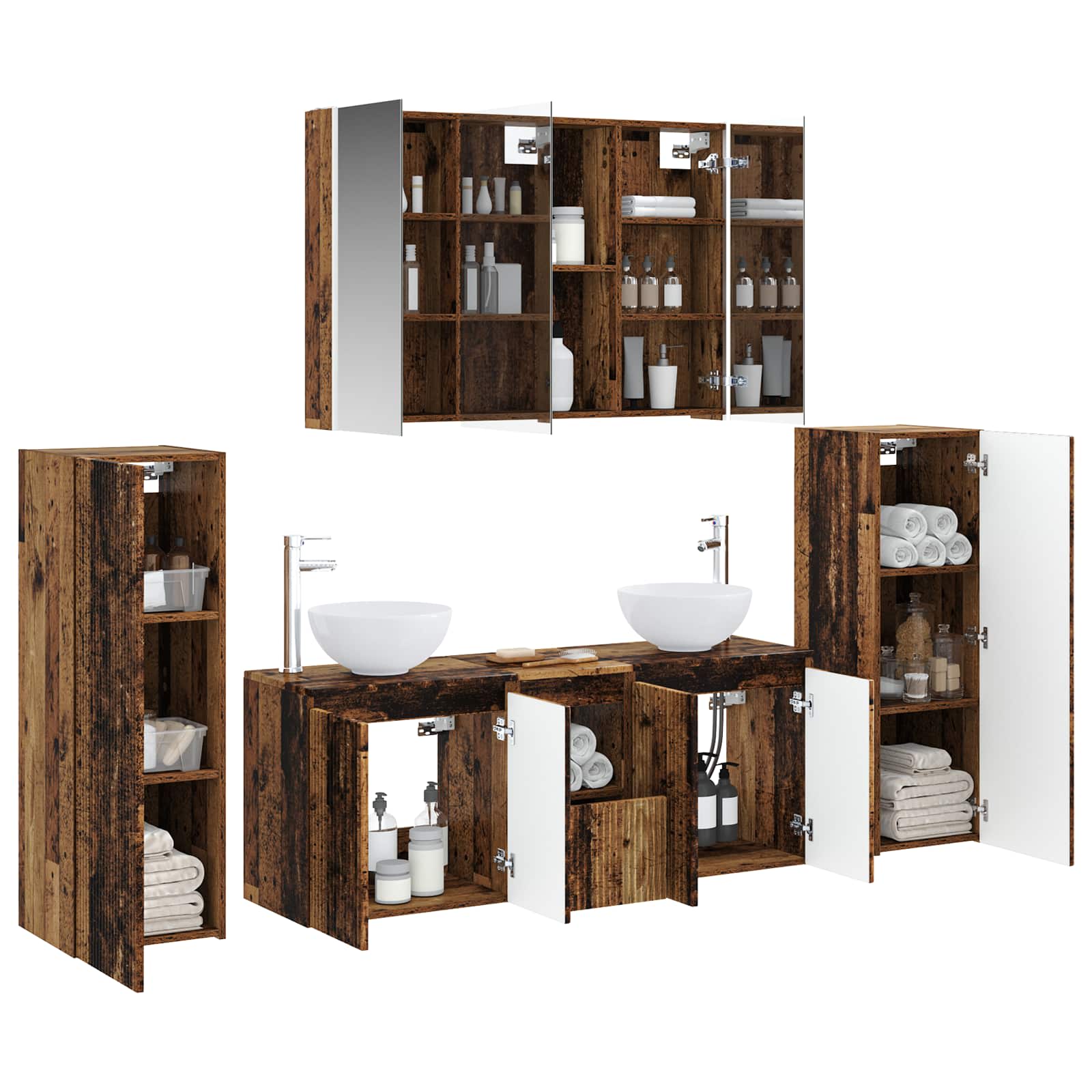 Bathroom Furniture Set 6 Pcs Engineered Wood And Glass