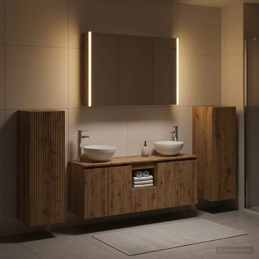 Bathroom Furniture Set 6 Pcs Engineered Wood And Glass