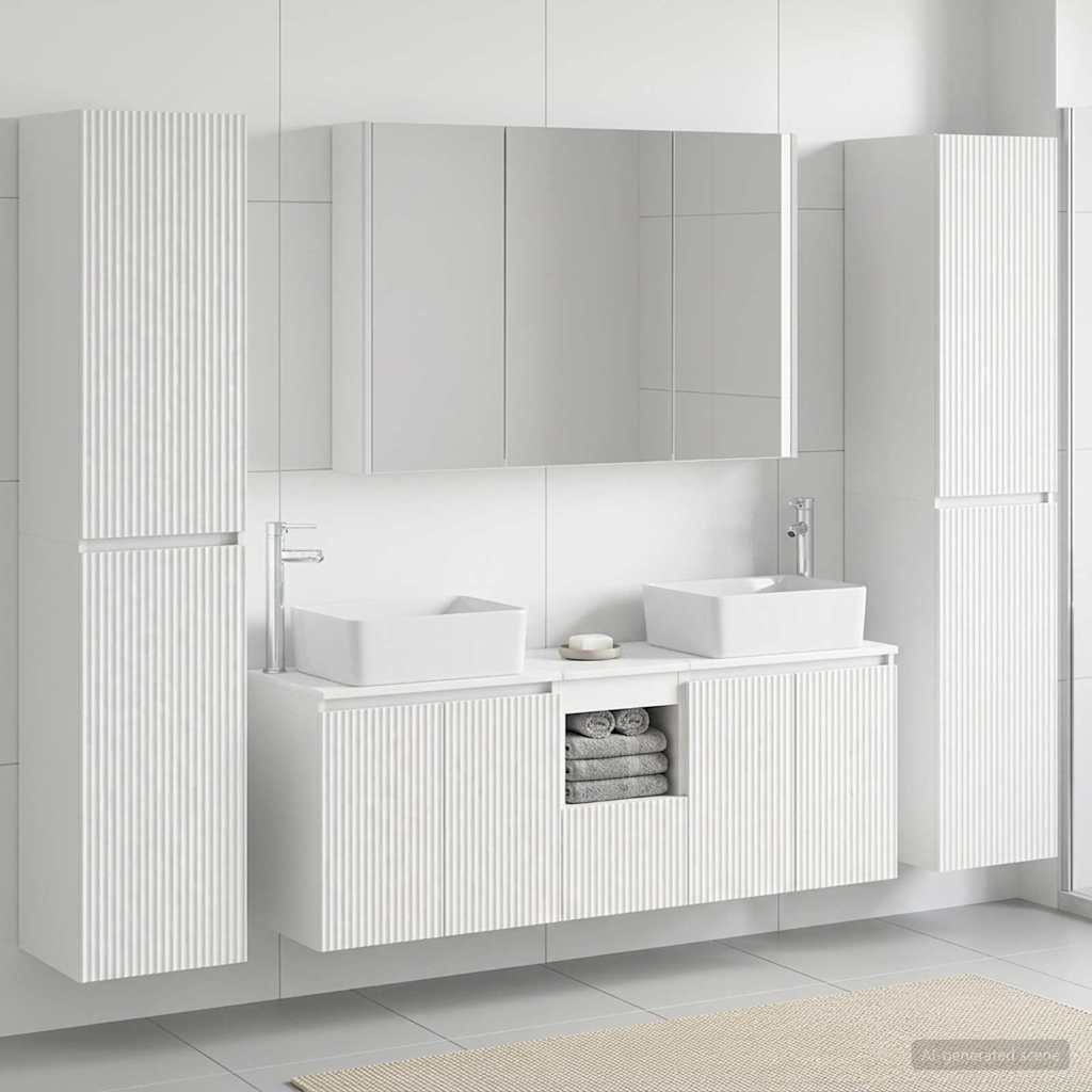 Bathroom Furniture Set 6 Pcs Engineered Wood And Glass