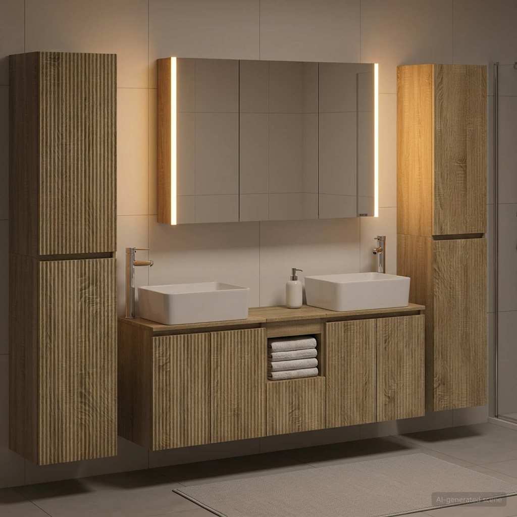 Bathroom Furniture Set 6 Pcs Engineered Wood And Glass
