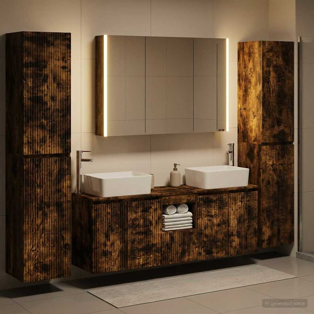Bathroom Furniture Set 6 Pcs Engineered Wood And Glass