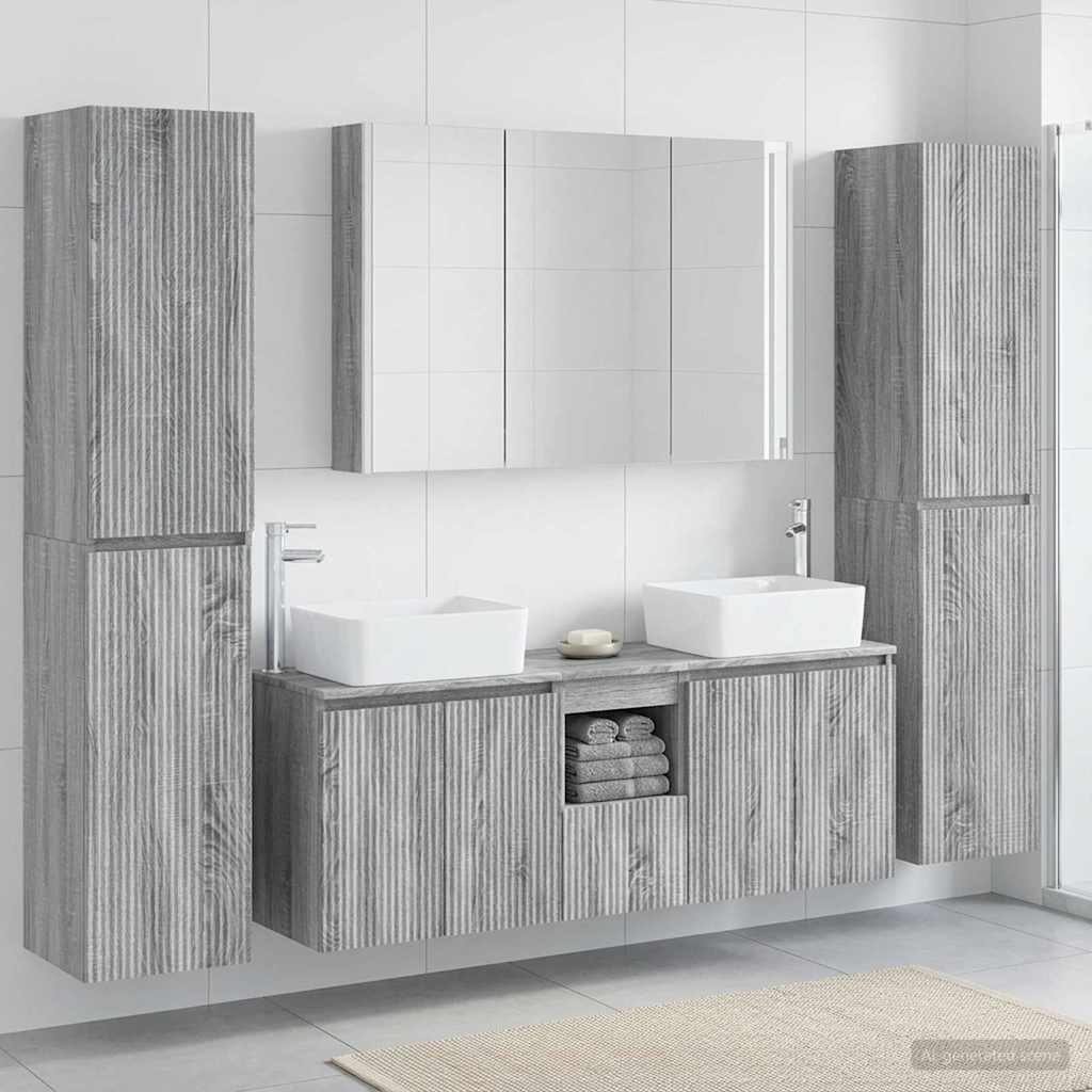 Bathroom Furniture Set 6 Pcs Engineered Wood And Glass