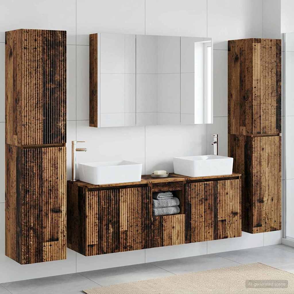 Bathroom Furniture Set 6 Pcs Engineered Wood And Glass