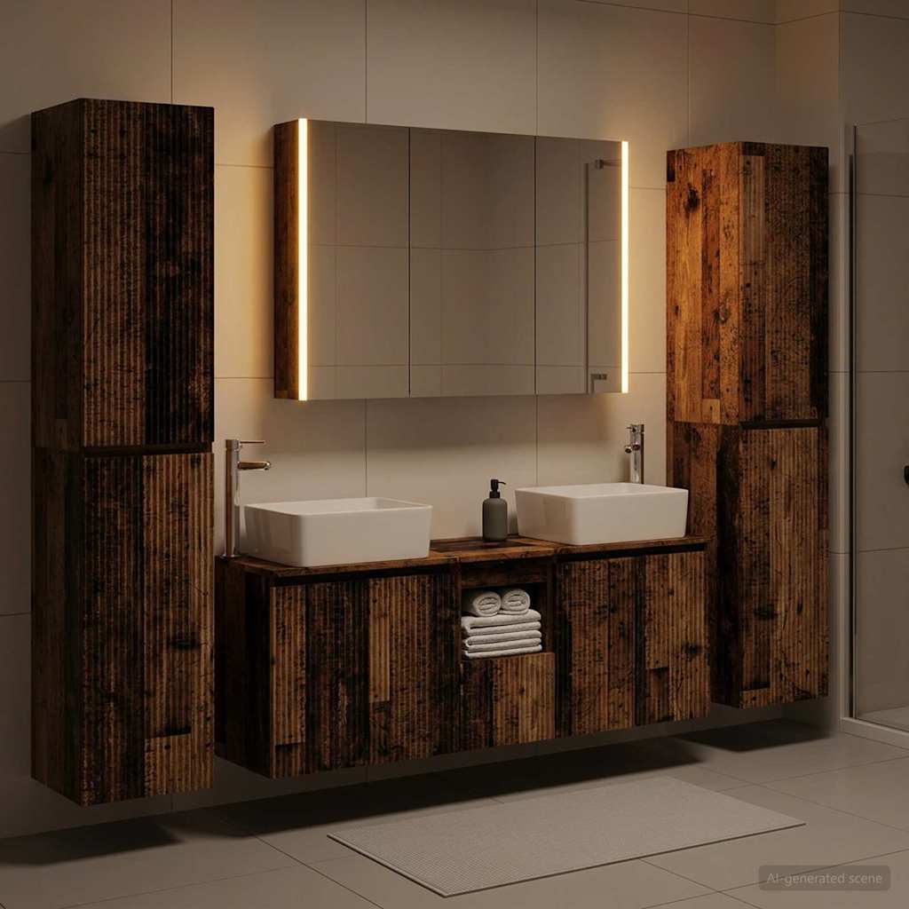 Bathroom Furniture Set 6 Pcs Engineered Wood And Glass