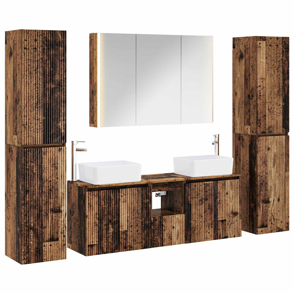 Bathroom Furniture Set 6 Pcs Engineered Wood And Glass