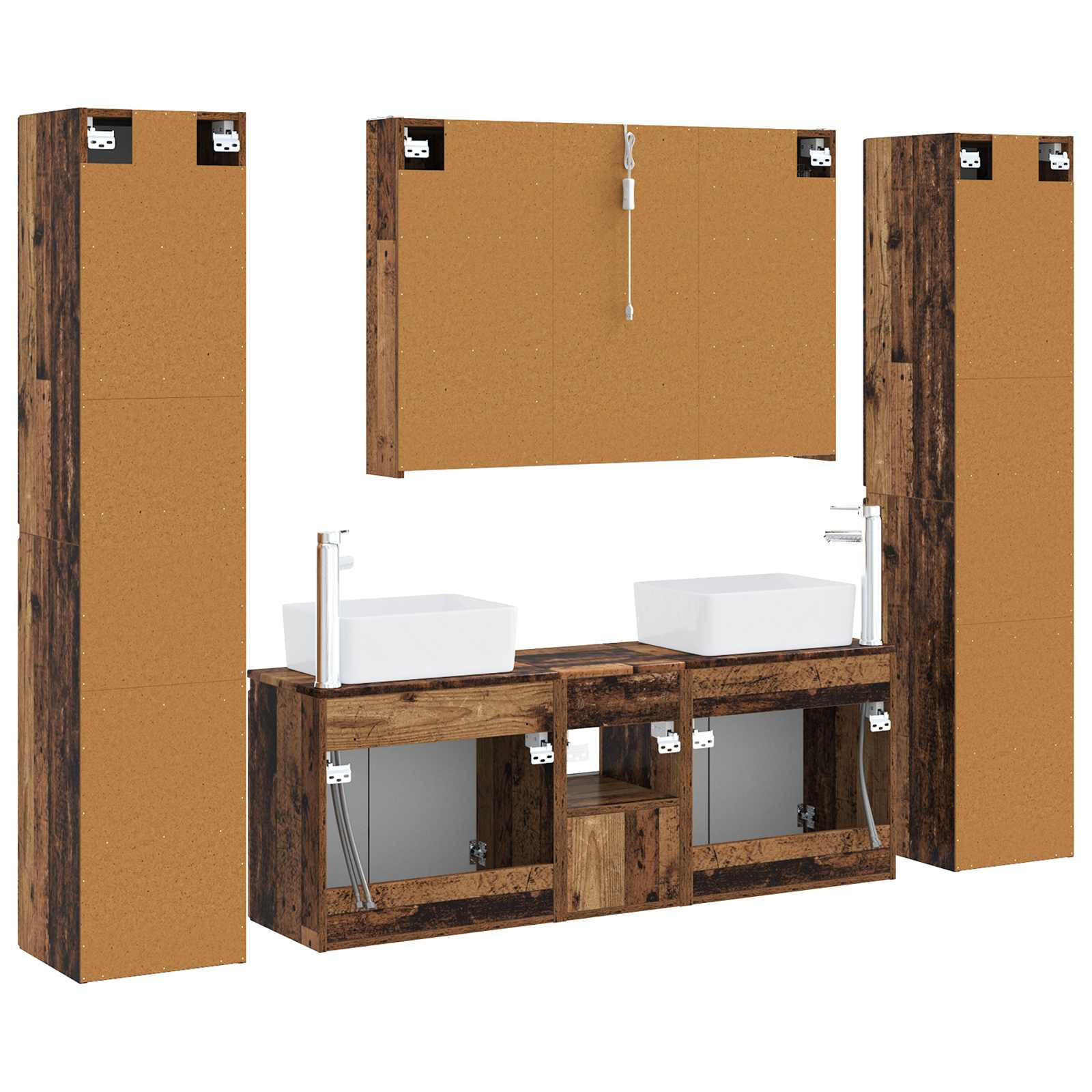 Bathroom Furniture Set 6 Pcs Engineered Wood And Glass