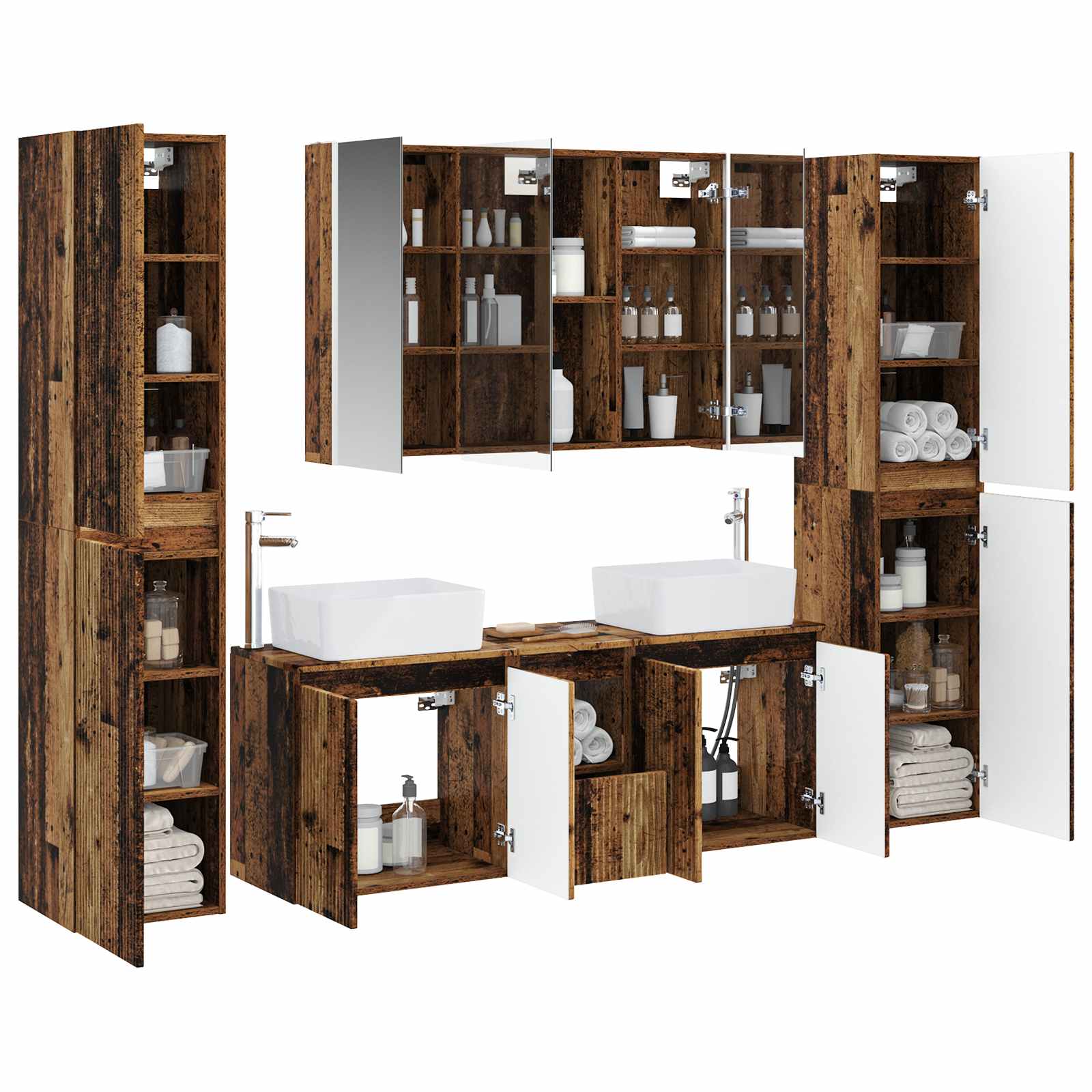 Bathroom Furniture Set 6 Pcs Engineered Wood And Glass