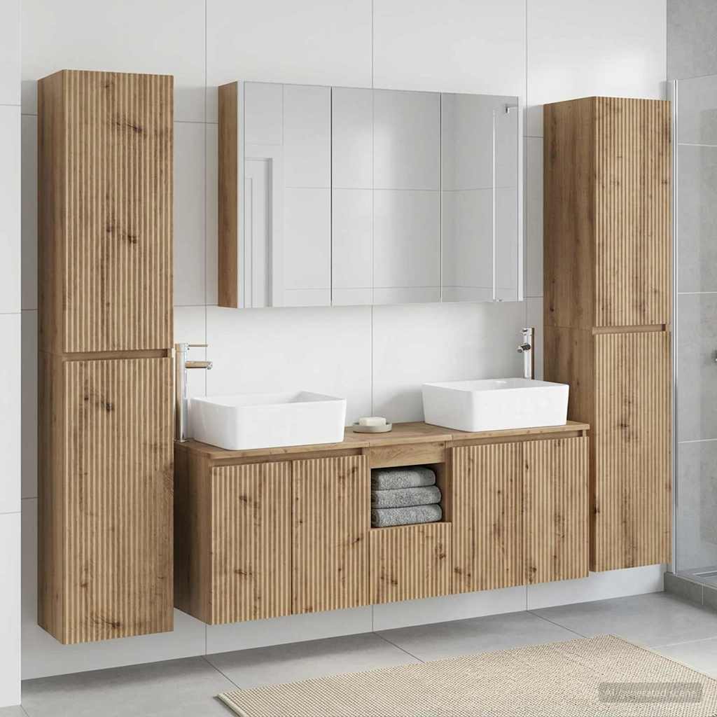 Bathroom Furniture Set 6 Pcs Engineered Wood And Glass