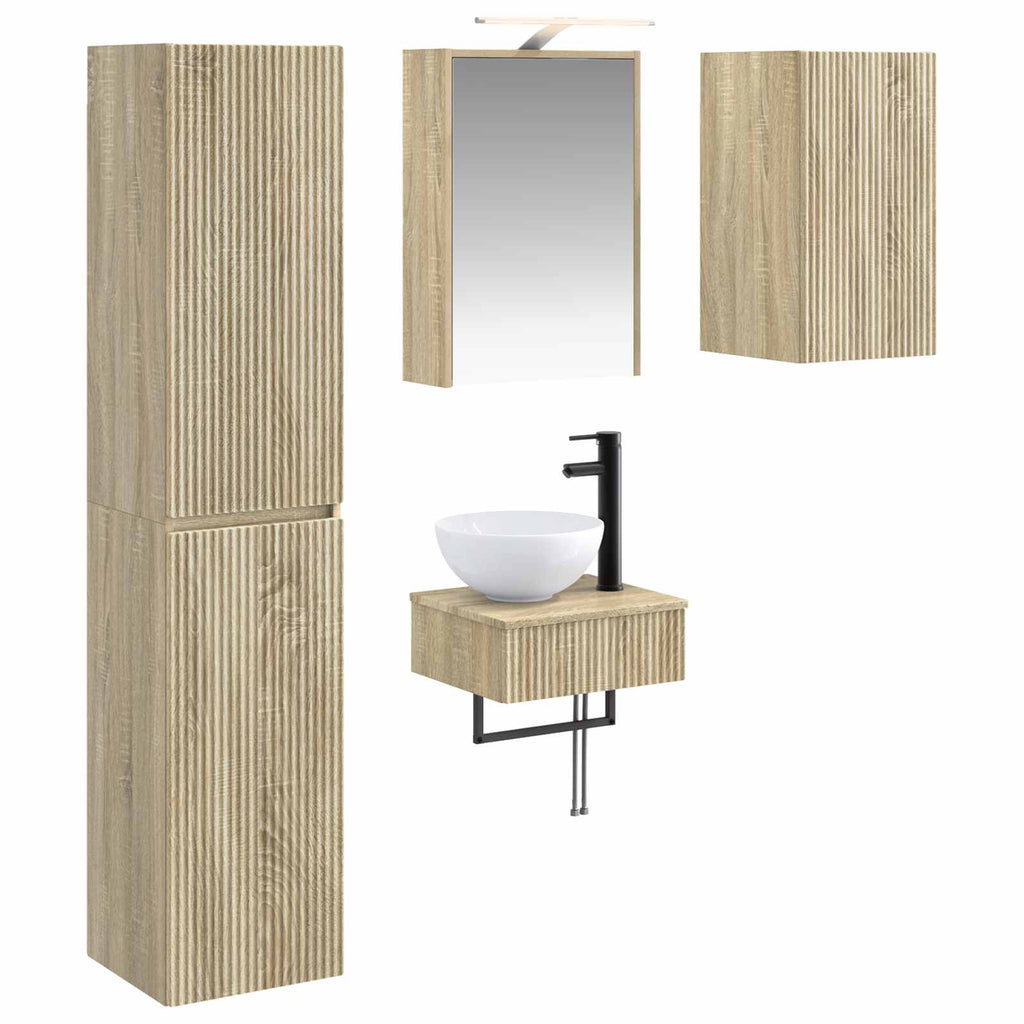Bathroom Furniture Set 5 Pcs Engineered Wood And Glass