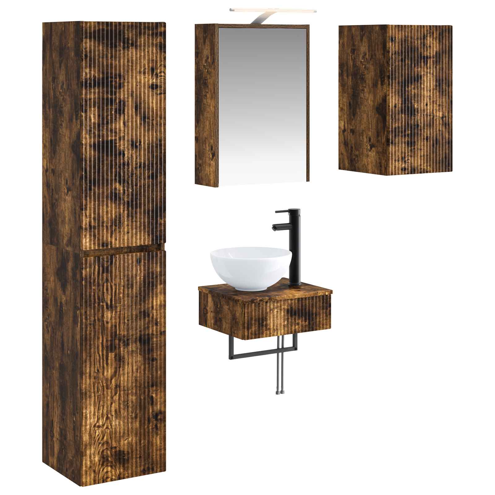 Bathroom Furniture Set 5 Pcs Engineered Wood And Glass